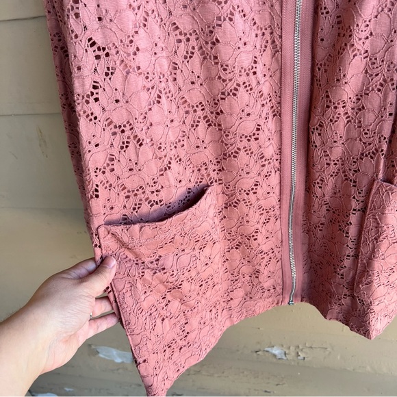 d&co. Zip Lined Lace Eyelet Shacket Jacket Dusty Rose Pockets Size 3X - Picture 6 of 8
